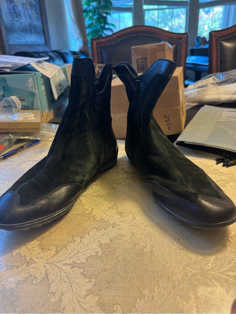Mephisto Soria Black Suede Leather Dual Zip Boots 9.5